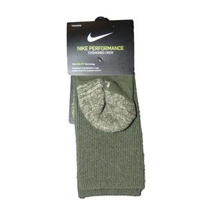 Nike Performance Crew Socks Olive Green 1 Pair Women's 4-6 Shoe, Boys 3-5 Shoe